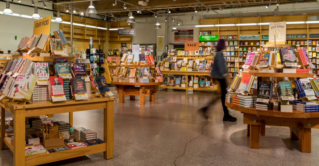 Interior shot of Powell's Bookstore showing lots of books.