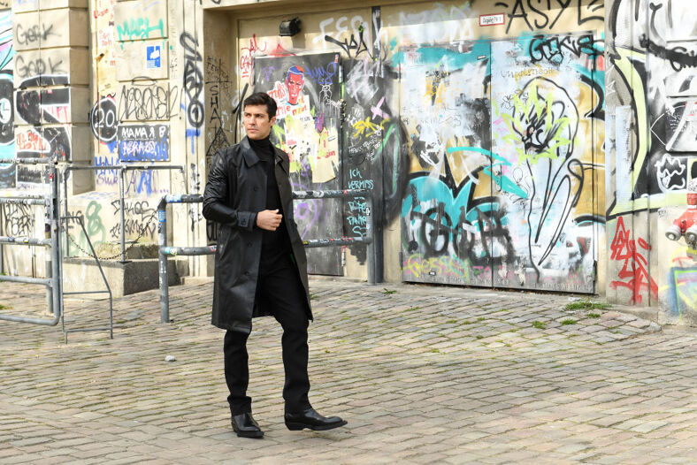Dancer Roberto Bolle, dressed in all black, arrives at Berghain in Berlin, Germany.