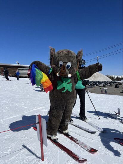 Woolly, Mammoth’s furry mascot, welcomes us to the mountain.