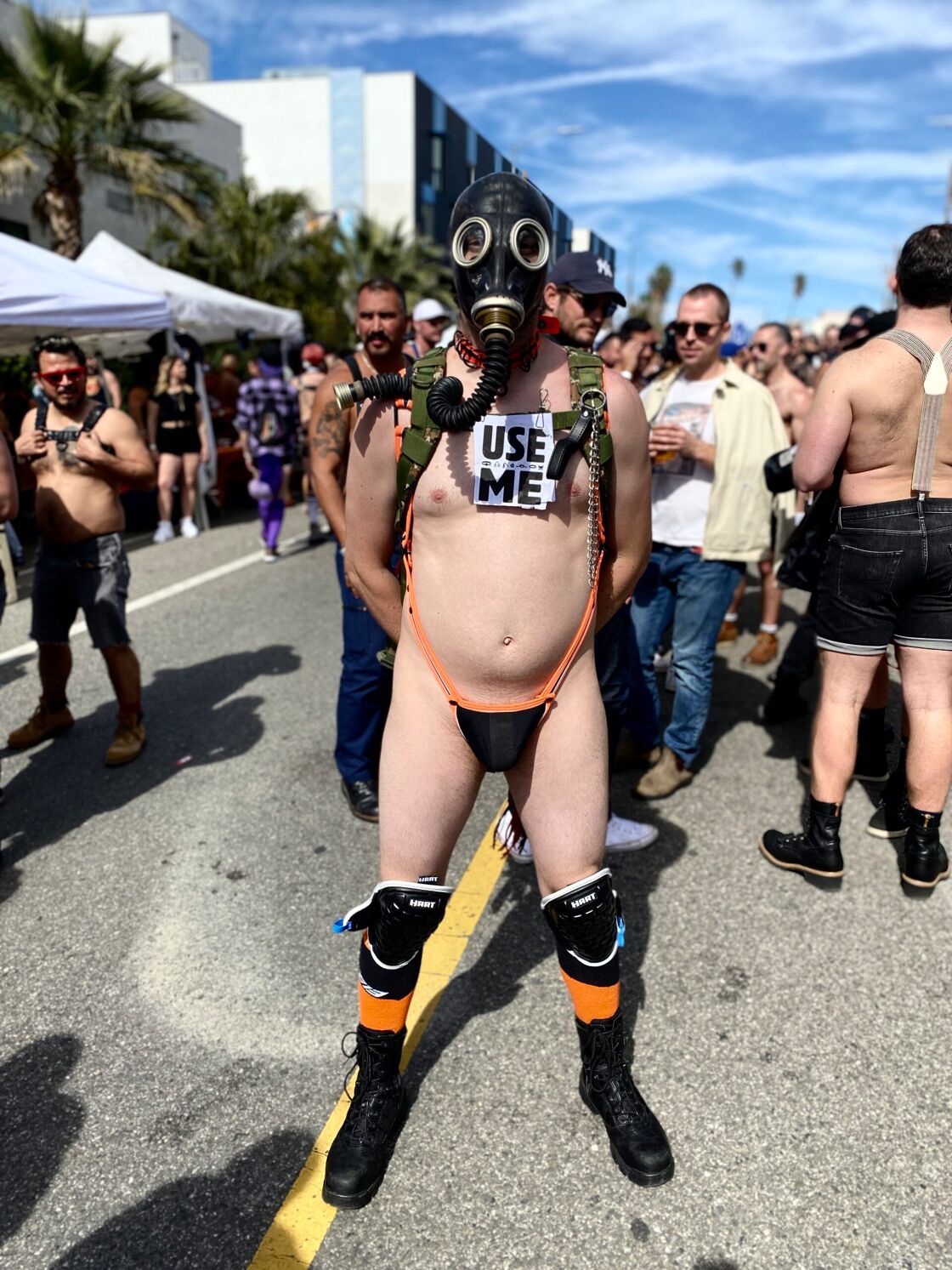 A fetishist in a gas mask.