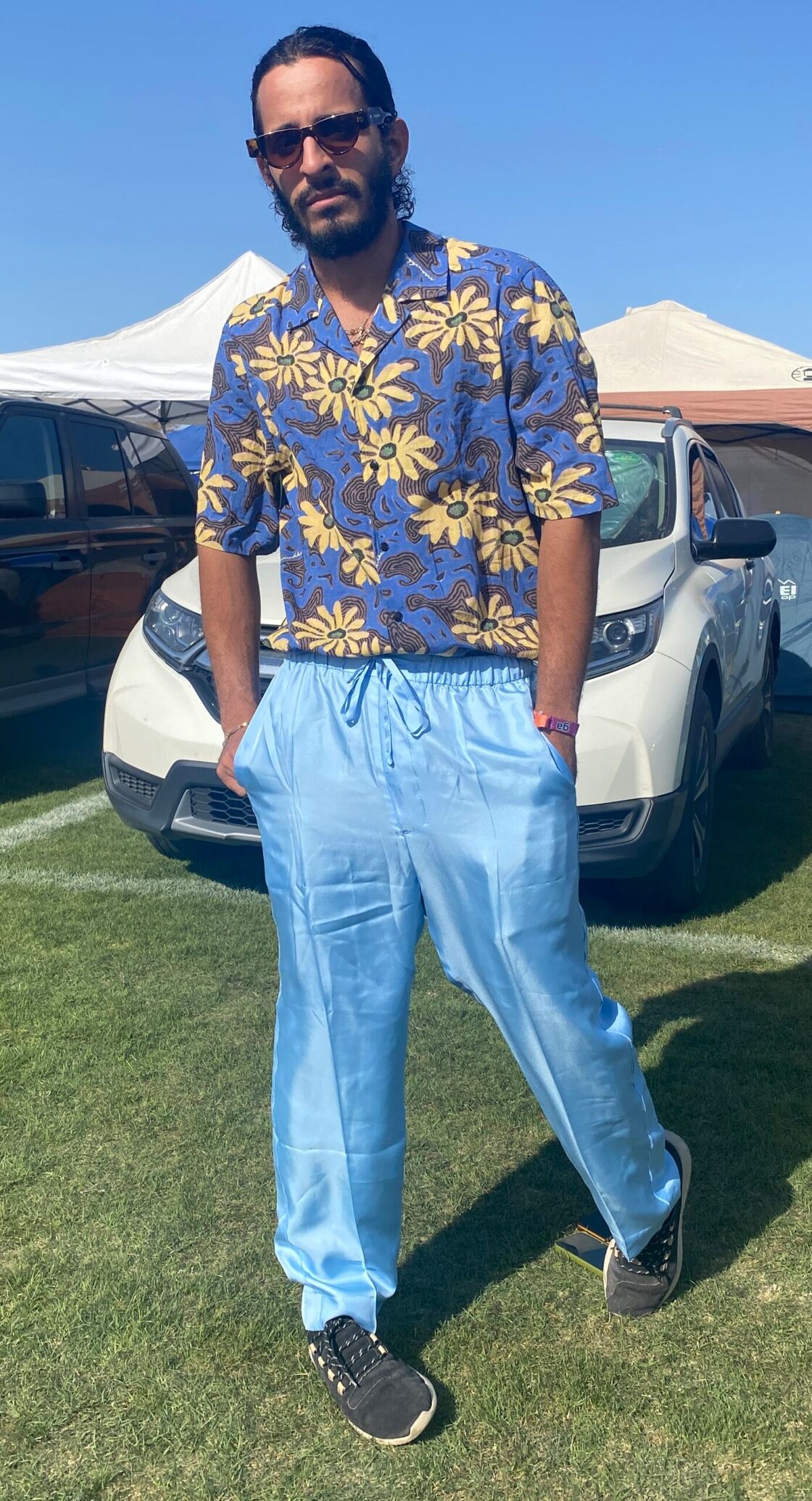 Michael, a Venezuelan-American from New York, modeling a classic-cool floral print.