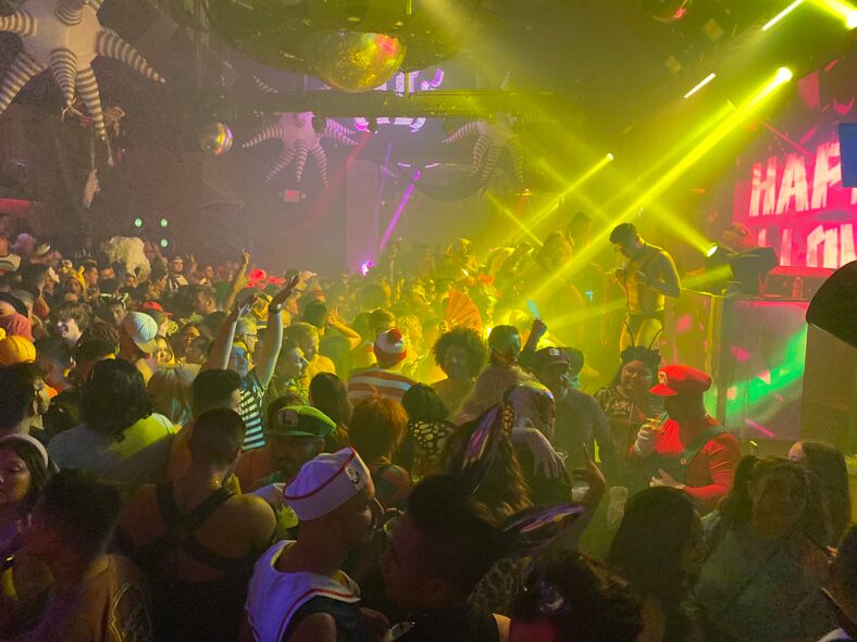 The crowd inside a gay nightclub.