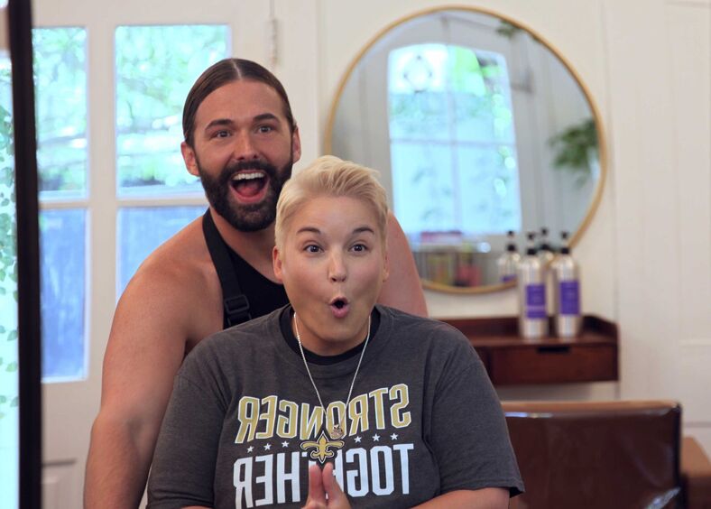 JVN shows a client her new look for the first time.