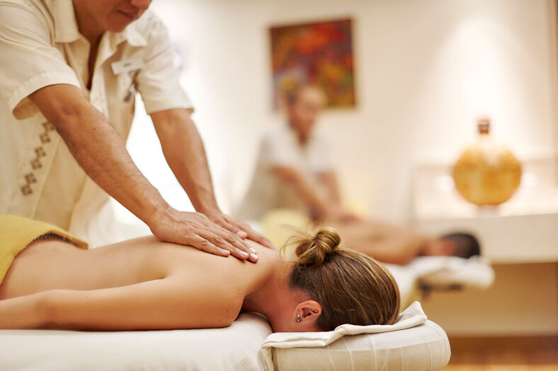 A couples massage, one of the many treatments offered at the Ohtli Spa.