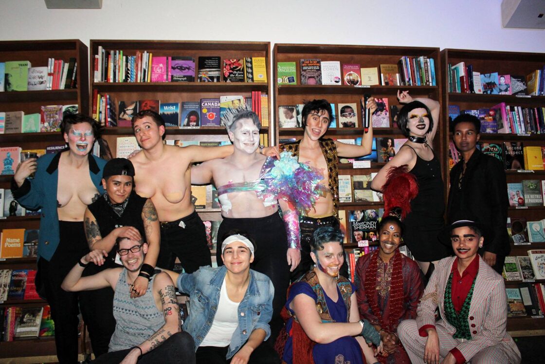Patrons in drag inside Glad Day Bookshop in Toronto.