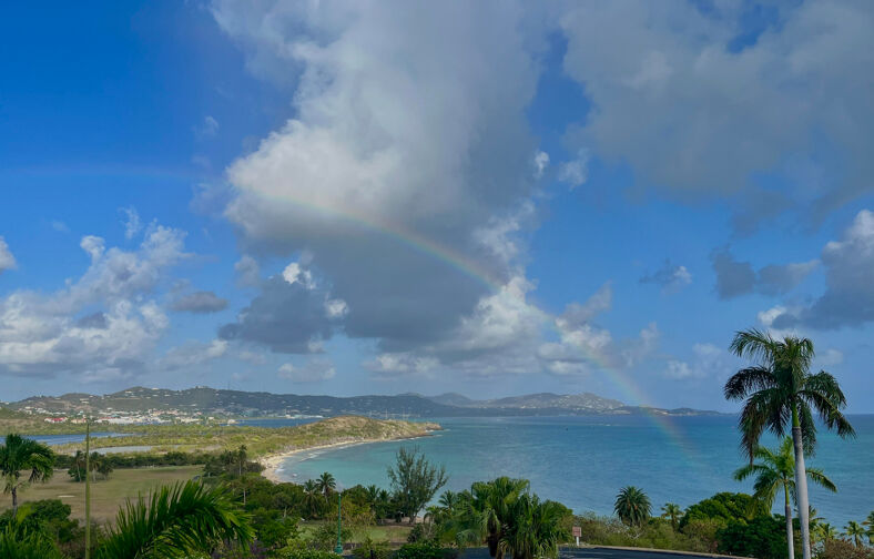A rainbow above the town of Christiansted.