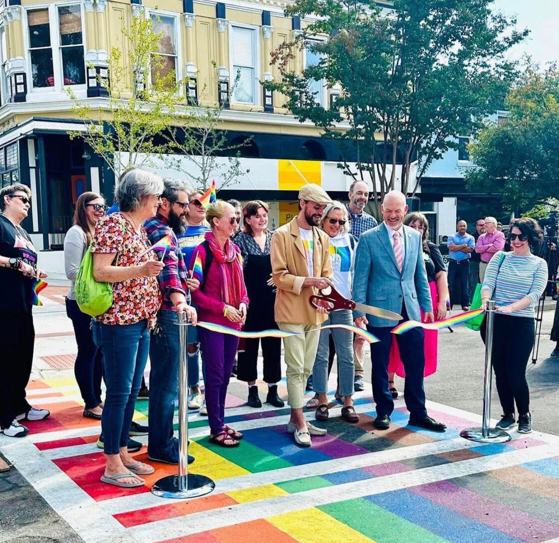 Athens Rainbow Crosswalk ribbon-cutting ceremony in October 2022. 
