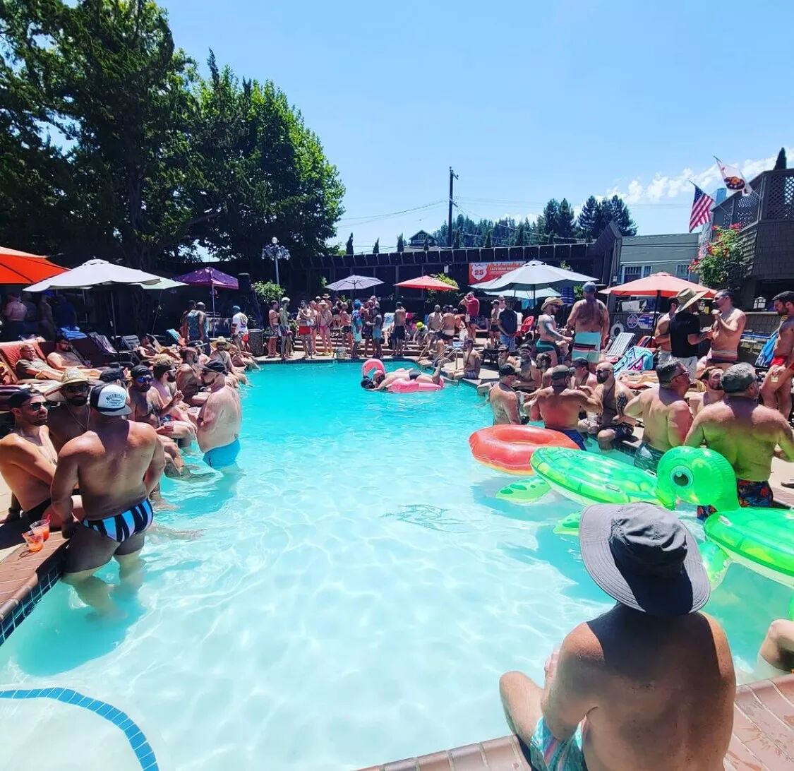A packed pool party