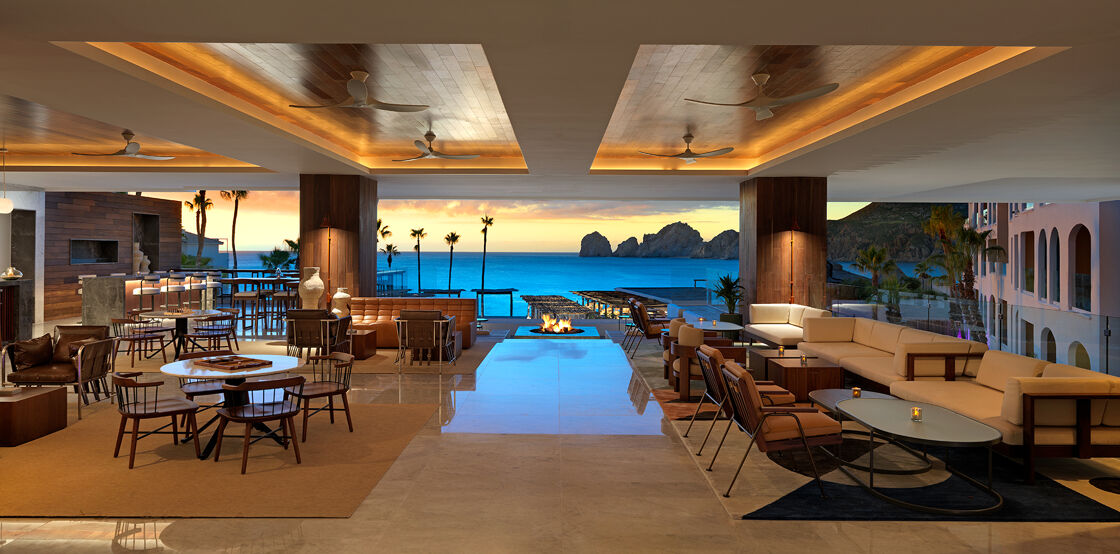 The ME Cabo lobby at sunset: a perfect time and place for Seco's show. Credit: ME Cabo.
