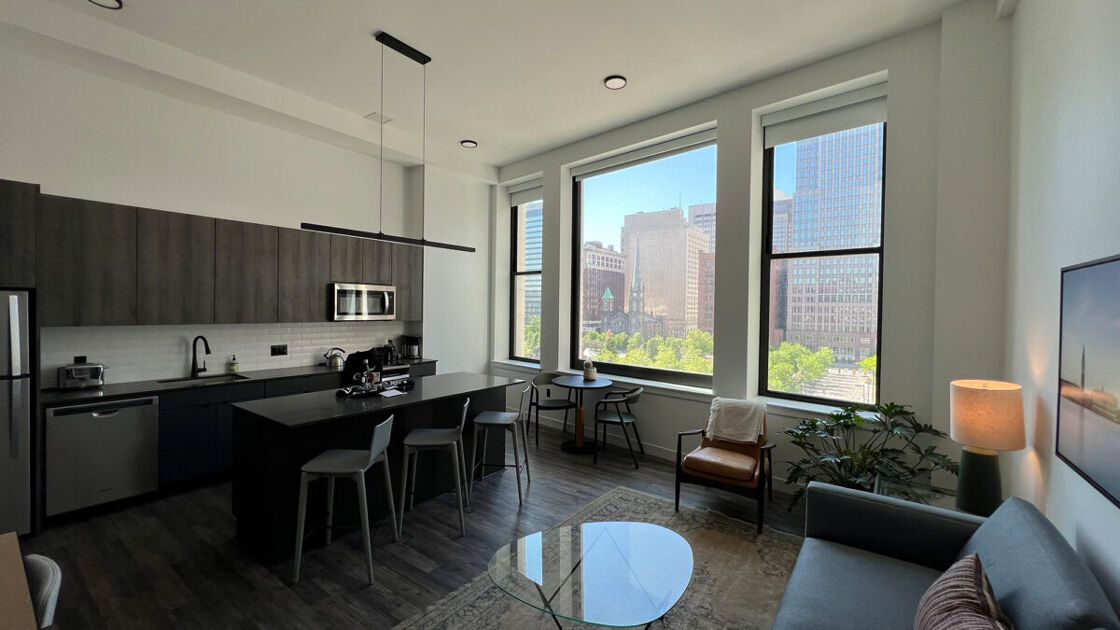 Spacious apartment overlooking downtown Cleveland. Photo via ROOST Cleveland