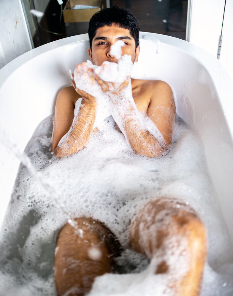 Man in a bubblebath