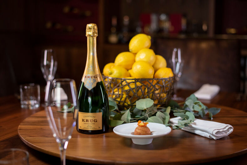Krug champagne and tasting menu and Hotel Matilda's on-site restaurant, Moxi.