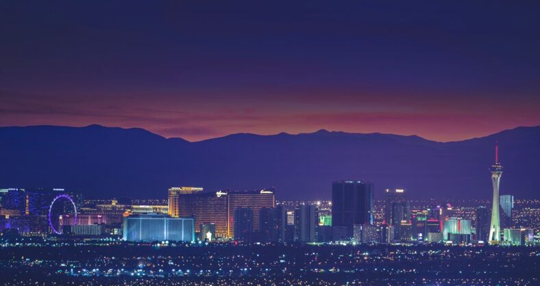 The Vegas skyline at dusk