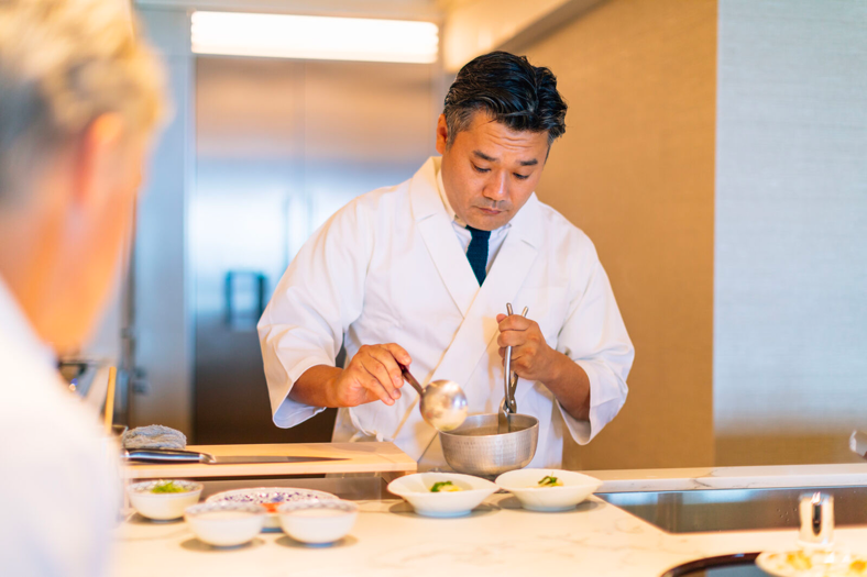 Chef Mamoru Tatemori prepares a traditional Japanese Kaiseki meal.