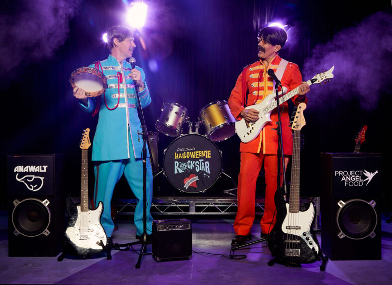 Halloweenie hosts Fred and Jason Aren kicked off Halloween, rocking out as the Beatles at the Avalon in Hollywood.