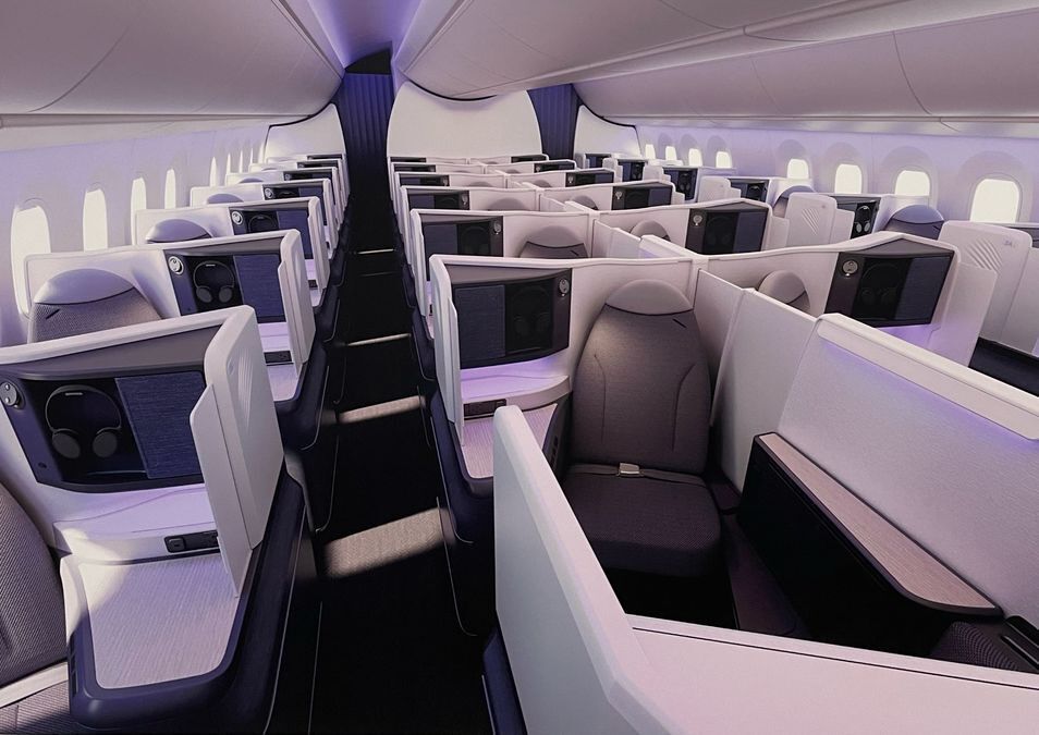 Air New Zealand Boeing 878 Business Premier cabin.