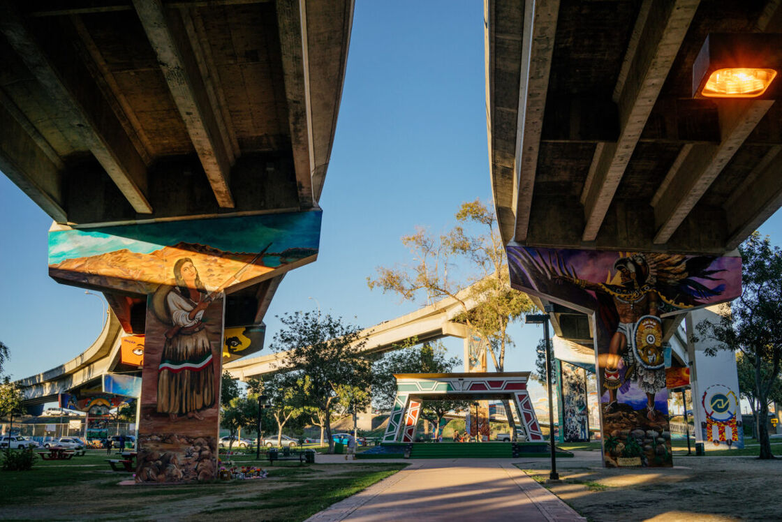 Chicano Park Murals located underneath an expanse of the I-5 Interstate Highway.