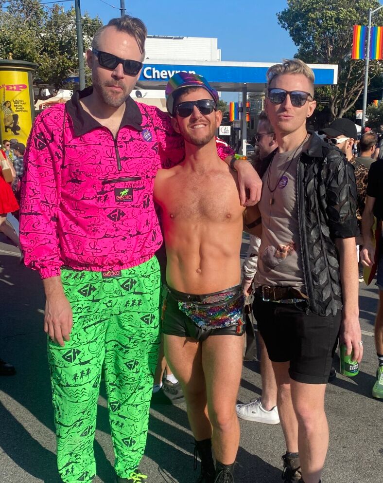 Logic (left), and active member of San Francisco's prominent Burning Man community, posing with his pals.