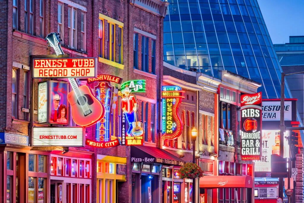 Nashville neon lights at night.