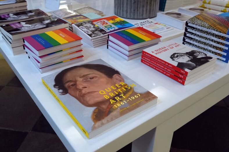 York, UK - March 11, 2022: A display of queer art and gay pride books on sale at York Art Gallery, UK.