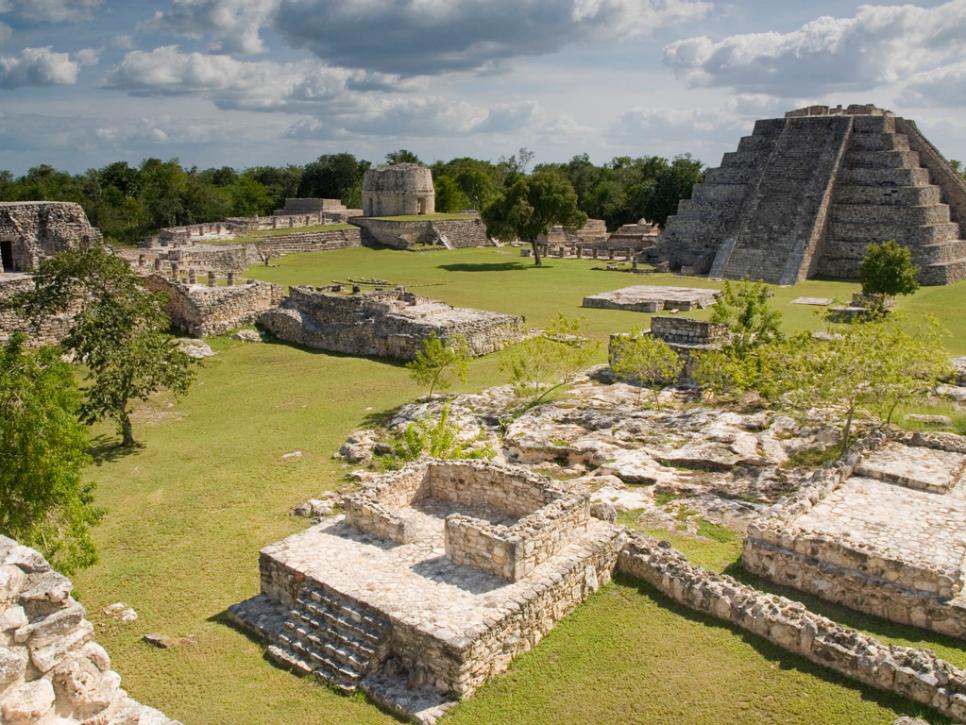 A collection of ancient Mayan ruins on a sunny day