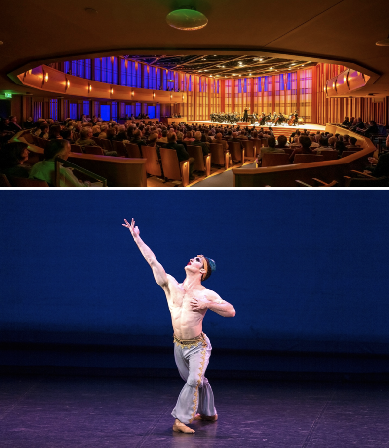 (from top) Baker-Baum Concert Hall at The Conrad Prebys Performing Arts Center, Les Ballets Trockadero. 