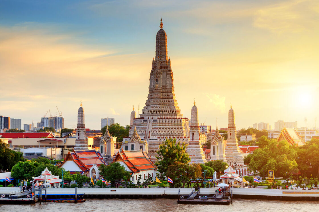Wat Arun Temple at sunset in bangkok Thailand. Wat Arun is a Buddhist temple in Bangkok Yai district of Bangkok, Thailand