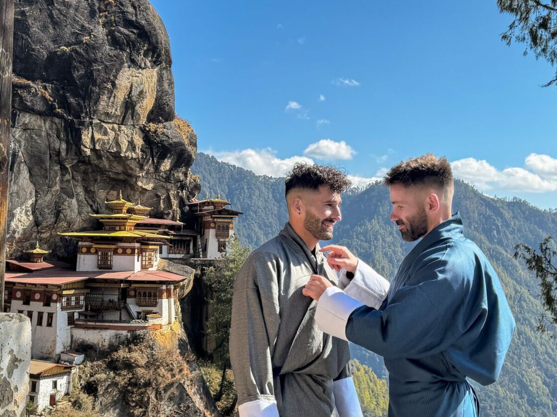 Stefan and Seby in front of the Tiger's Nest Monastery.