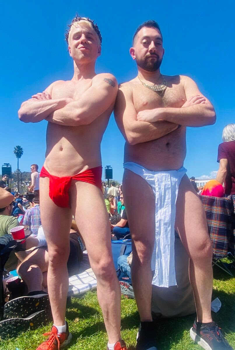 Bam Bam and Ahmad serving twin Jesus in their biblical loincloths.