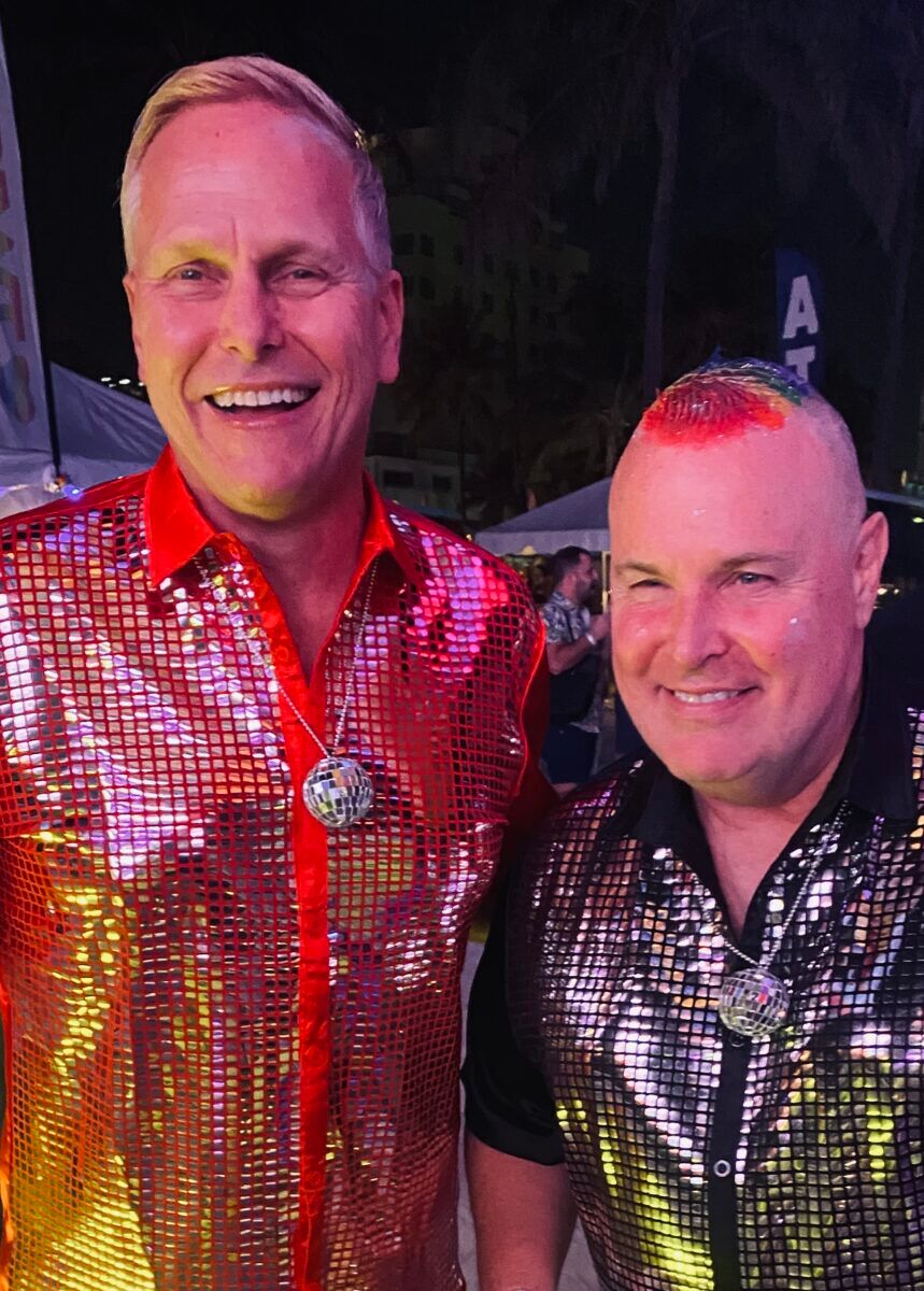 Miami locals shimmering in their disco ensembles.