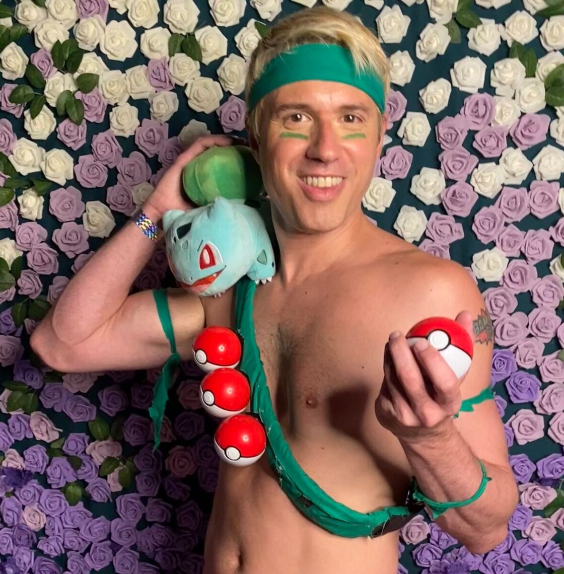 LA-based GlamCock BamBam getting geek chic with his Pokemon grass-type trainer ensemble. Gotta Snatch 'Em All!