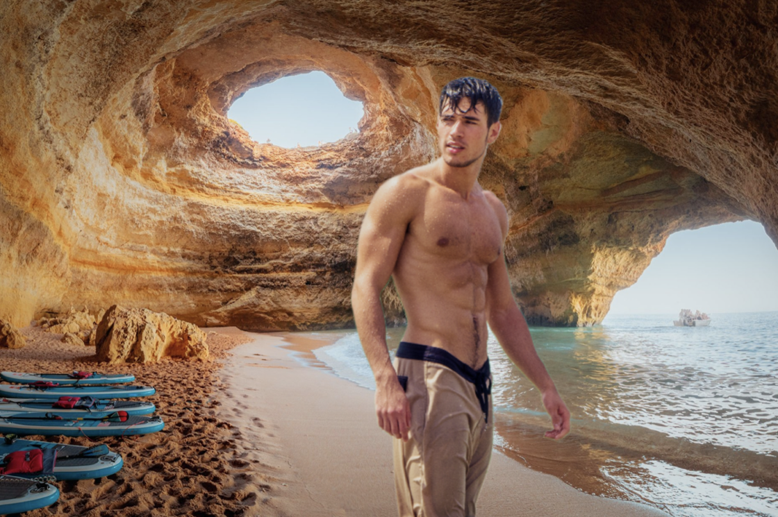 man on beach in Portugal