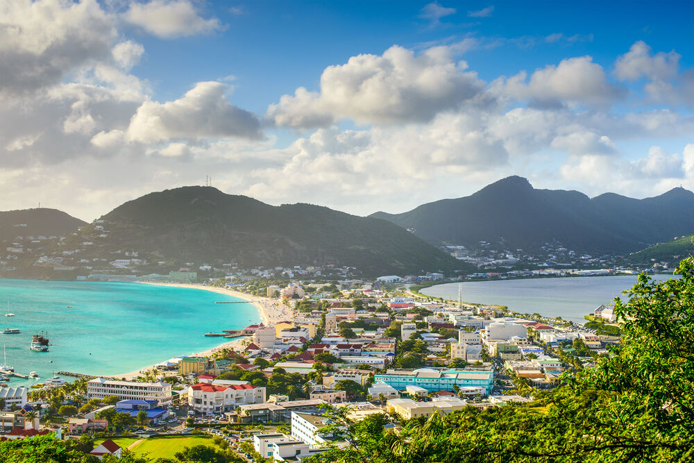 Philipsburg, Sint Maarten cityscape at the Great Salt Pond