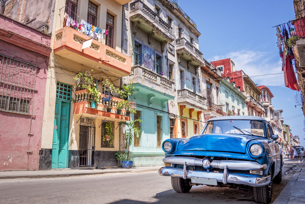 Vintage classic American car on April 23, 2016 in Havana, Cuba