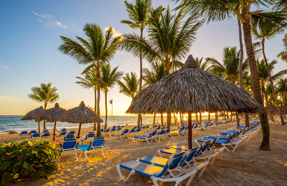 Tropical beach resort at sunrise in Punta Cana, Dominican Republic