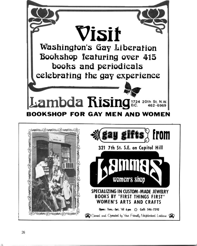 A poster promoting Lambda Rising as the literary destination for gay men and women. 