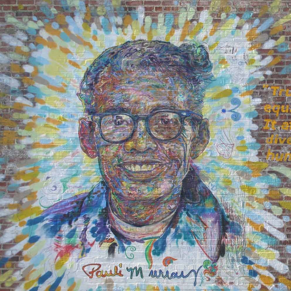 A colorful mural dedicated to Pauli Murray. 
