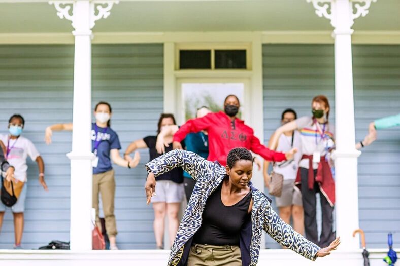 Visitors at Pauli Murray Center doing yoga. 