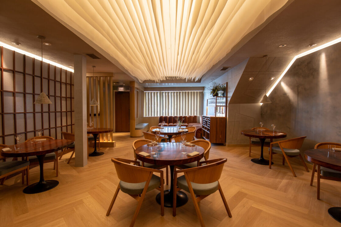 The dining room of 3-Michelin star restaurant Atelier Crenn by Dominique Crenn.