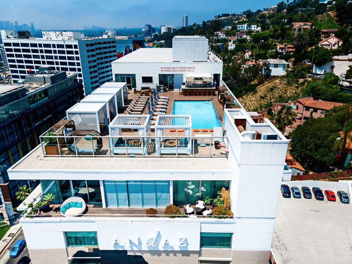 Rooftop pool of the Andaz hotel. Photo via Andaz West Hollywood