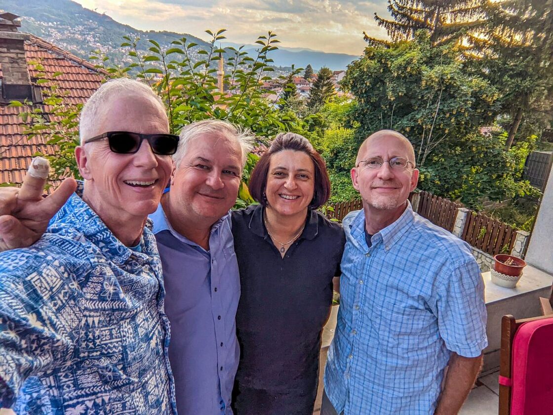 Brent and Michael with their Airbnb host in Sarajevo.