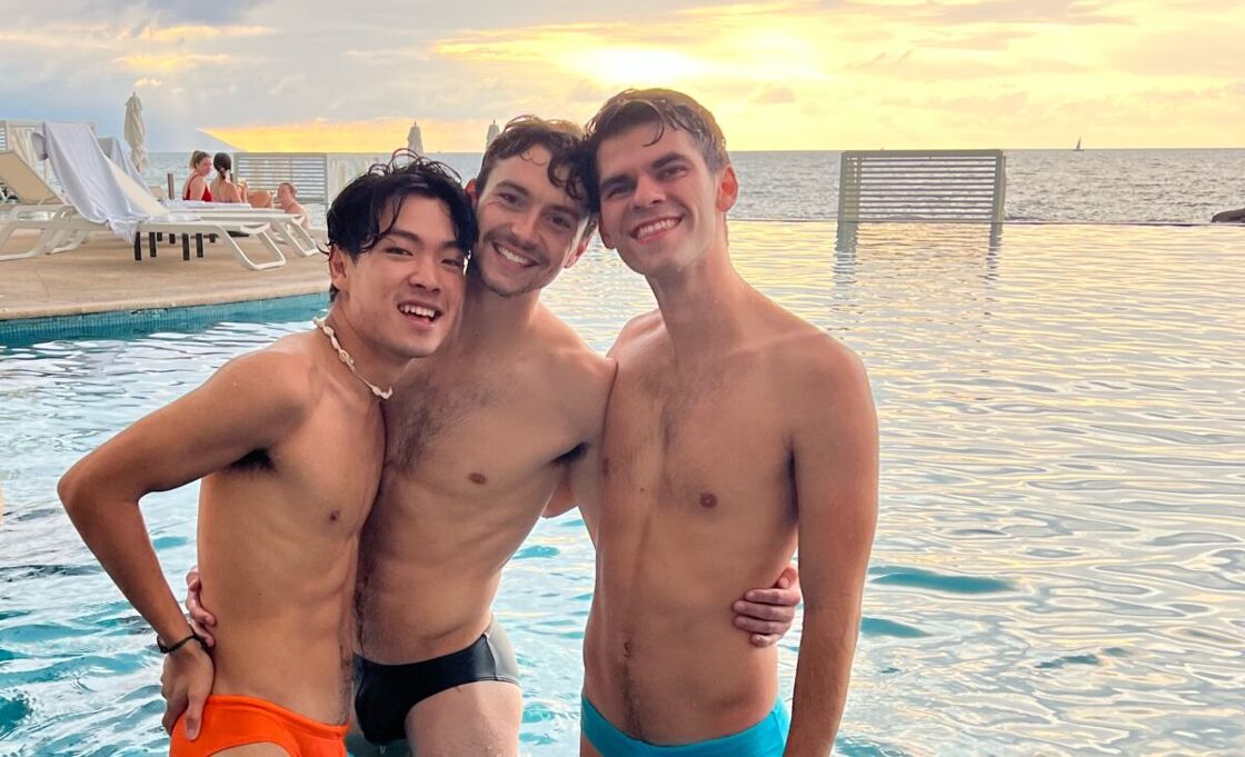 Three young men in a pool in Puerto Vallarta