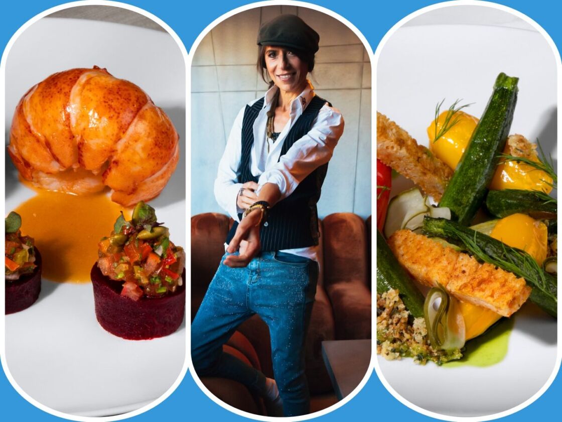 A collage featuring cuisine by chef Dominique Crenn. 