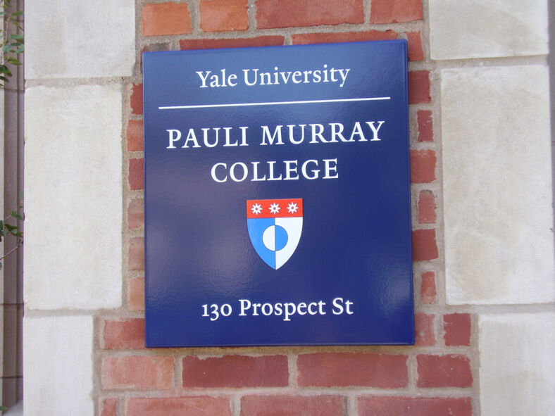 The Pauli Murray College sign at Yale University. 