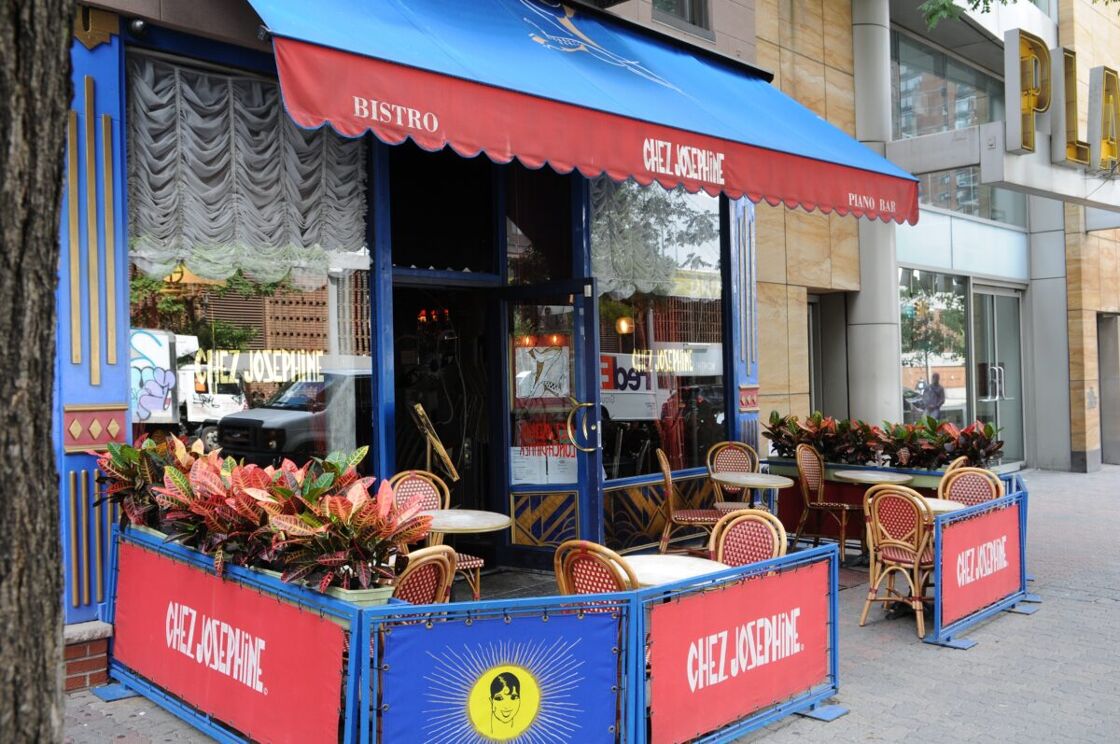 Outdoor seating area of Chez Josephine in New York.