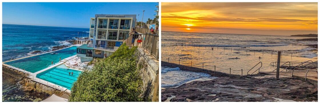 Two very different rock pools. Bondi Beach’s iconic rock pool and a much simpler one in Cronulla.