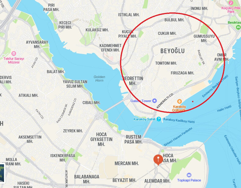 A map showing Beyoğlu