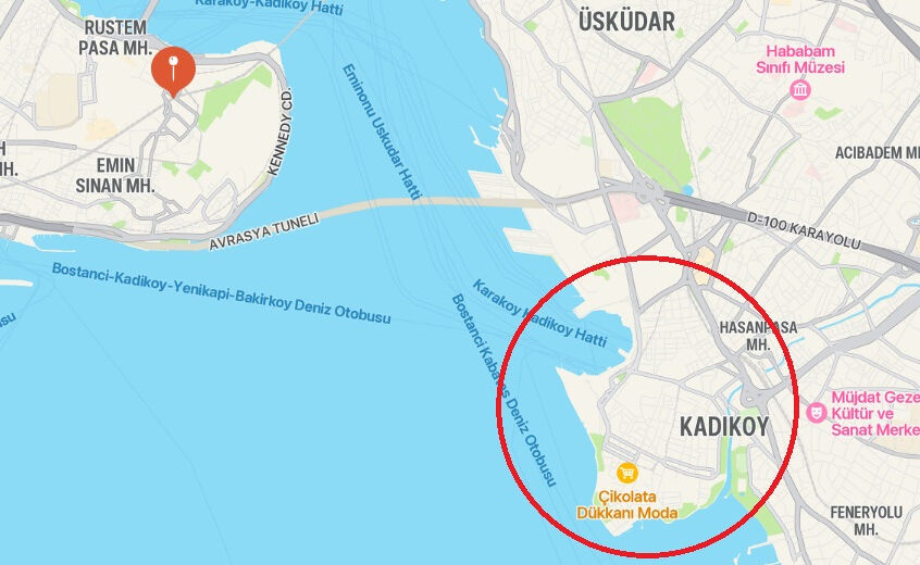 Map showing the location of Kadikoy A map of Kadıköy