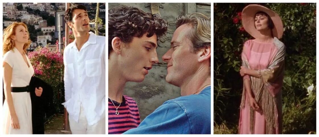 Three photos illustrating the idea of an Italian villa. All three are romantic looking