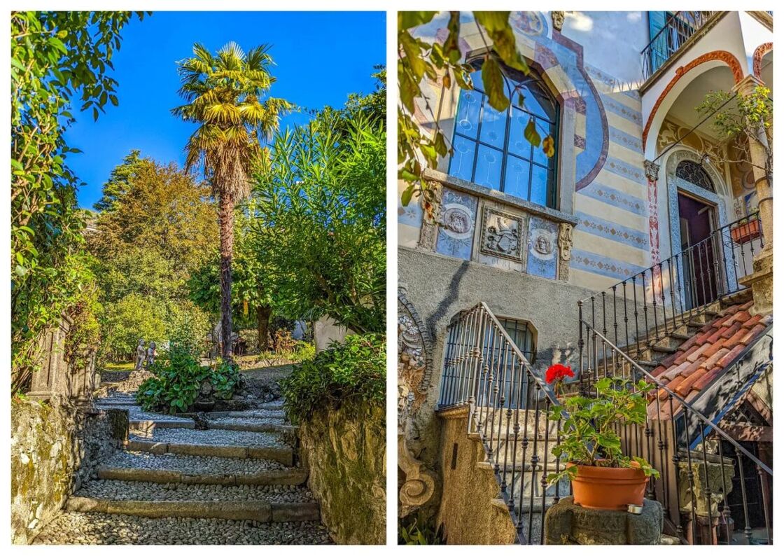 Two views from the outside of the villa